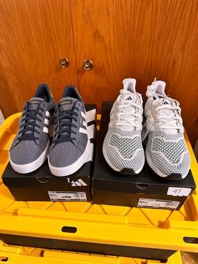 adidas Grey Canvas Sneakers and White Knit Trainers Daily 3.0 and Ultradream DNA